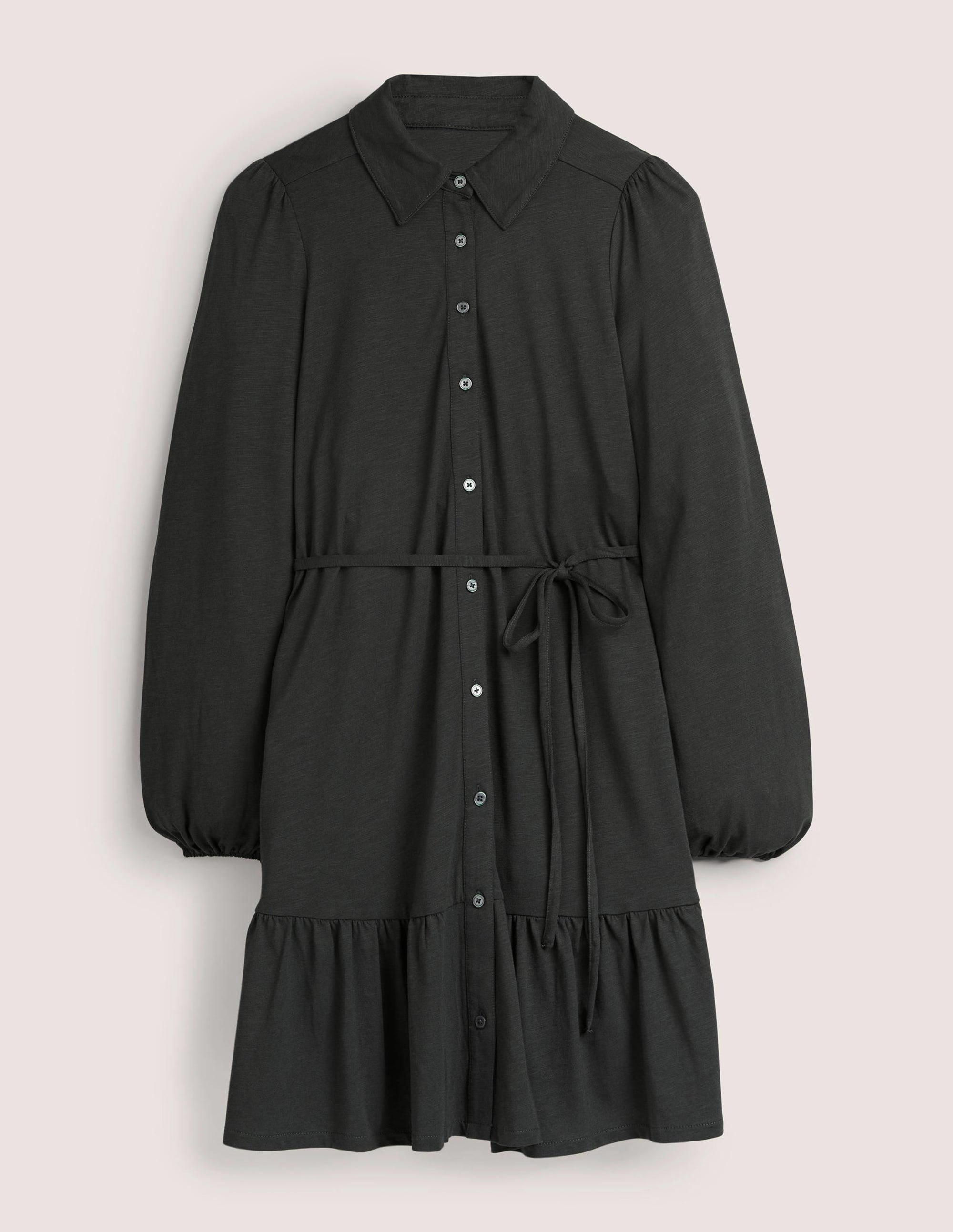 Lockeres Mini-Hemdblusenkleid mit Stufen-Kohlschwarz - Image 6