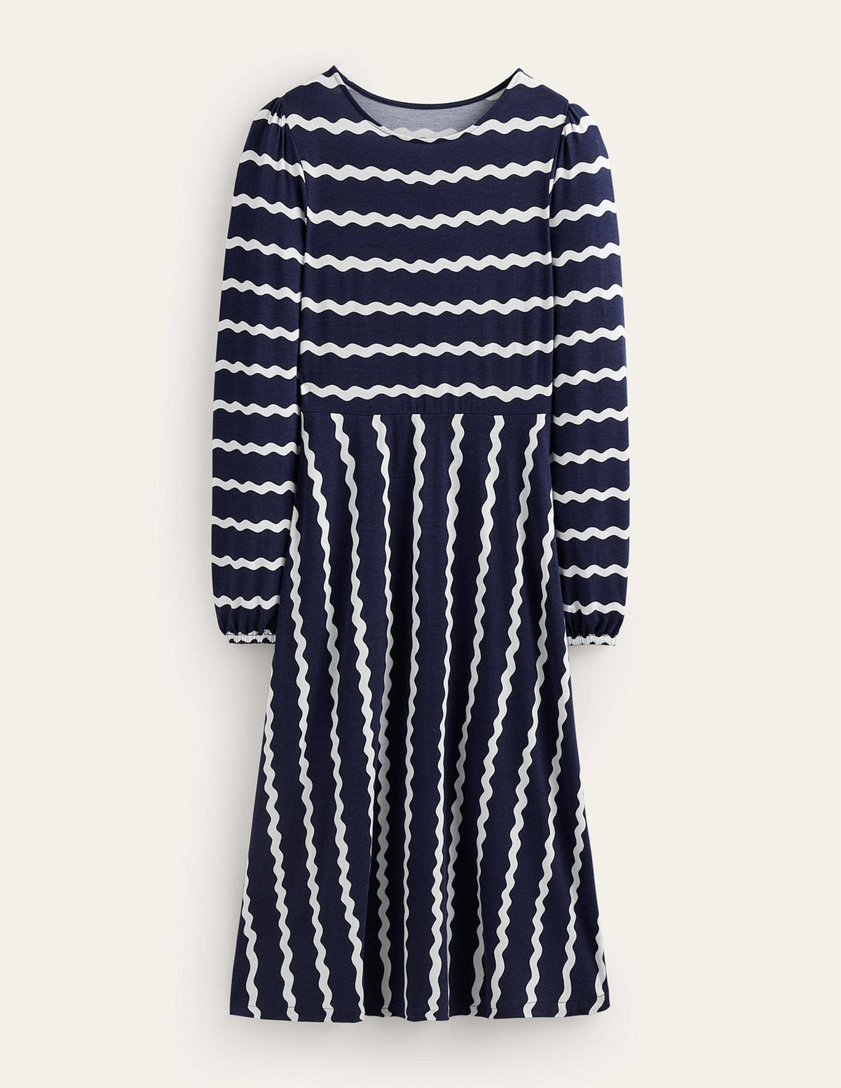 Camille Jersey Midi Dress-French Navy, Chevron - Image 5