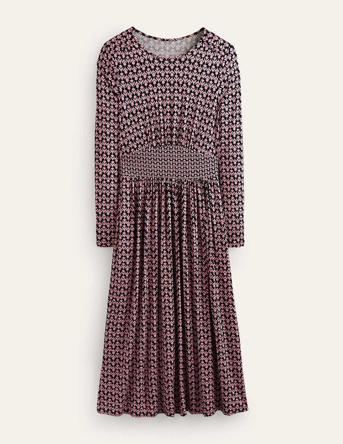 Thea Jersey-Midikleid mit langen Ärmeln-Schwarz und Milchshake, Tulpen - Image 5