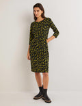 Penny Jersey Dress-Black, Floral Sprig
