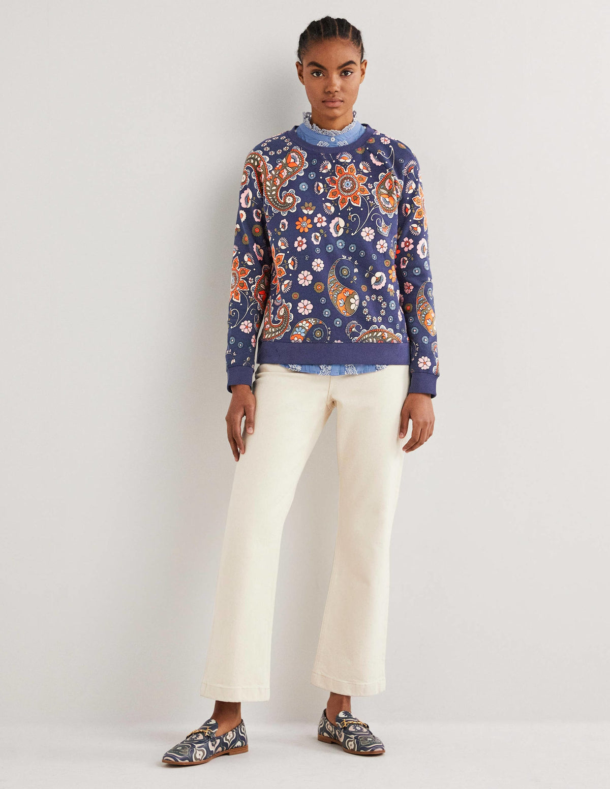 Gemustertes Sweatshirt aus Baumwolle-Französisches Navy, Blumenmuster - Image 1
