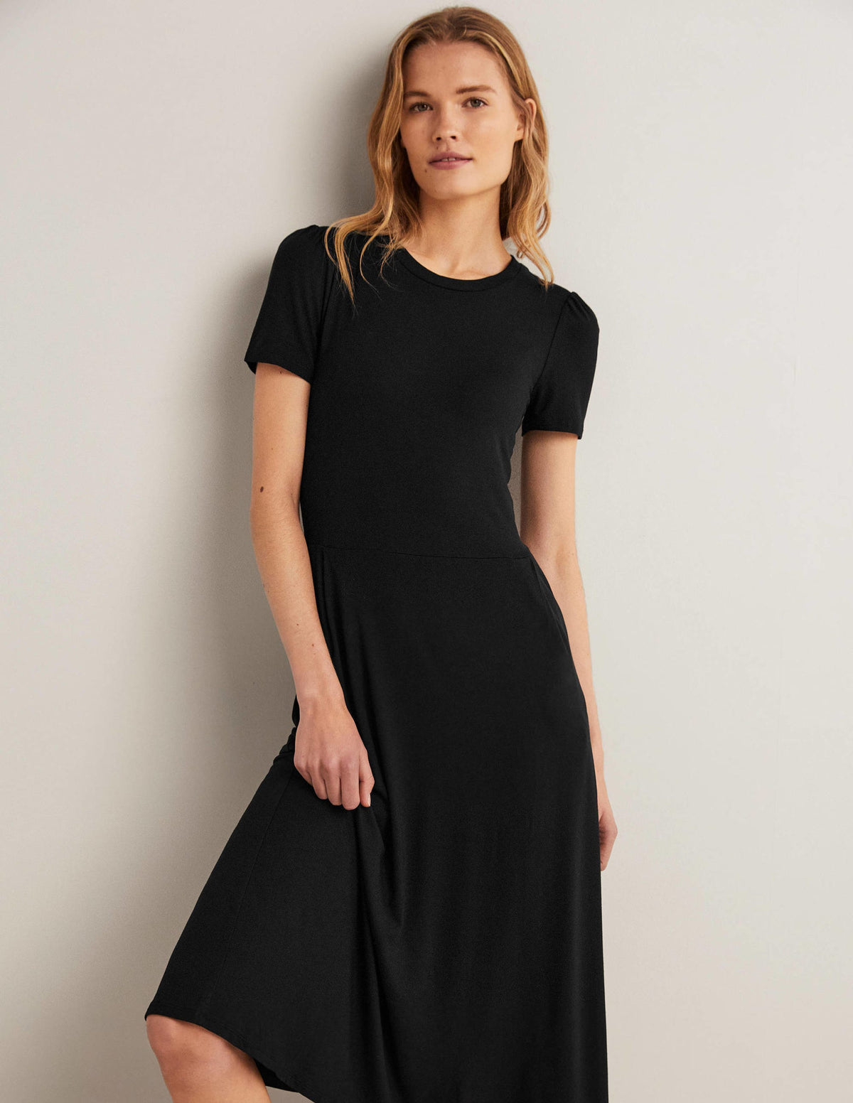 Robe midi Lucinda en jersey-Noir - Image 1
