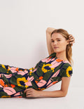 Florrie Jersey Dress-French Navy, Abstract Bloom
