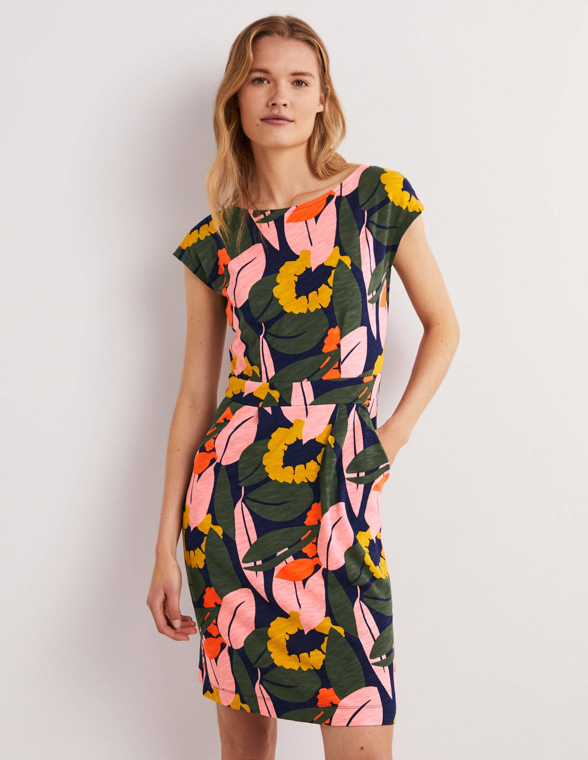 Florrie Jersey Dress-French Navy, Abstract Bloom - Image 2