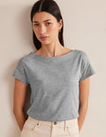T-shirt à col bateau ultra-doux-Gris chiné
