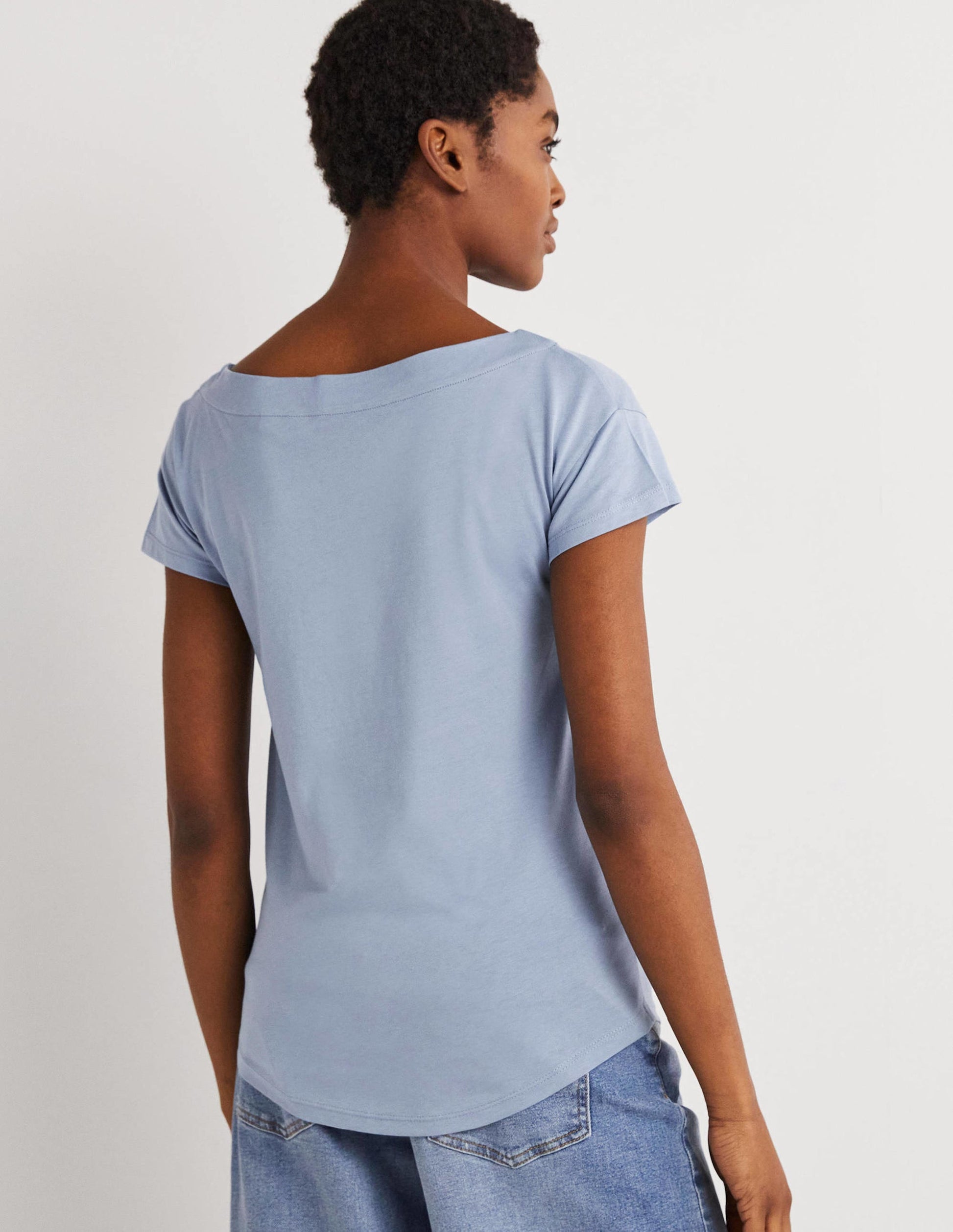Superweiches T-Shirt mit U-Boot-Ausschnitt-Graublau-3
