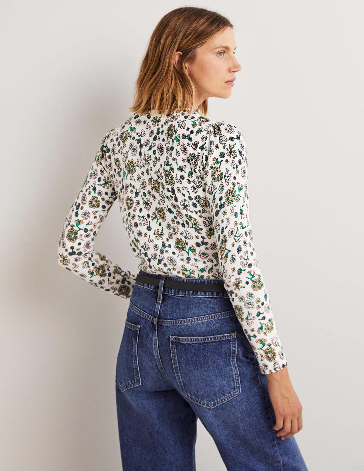 Baumwollpullover mit Rundhalsausschnitt-Naturweiß, Filigranes Blumenmuster-2