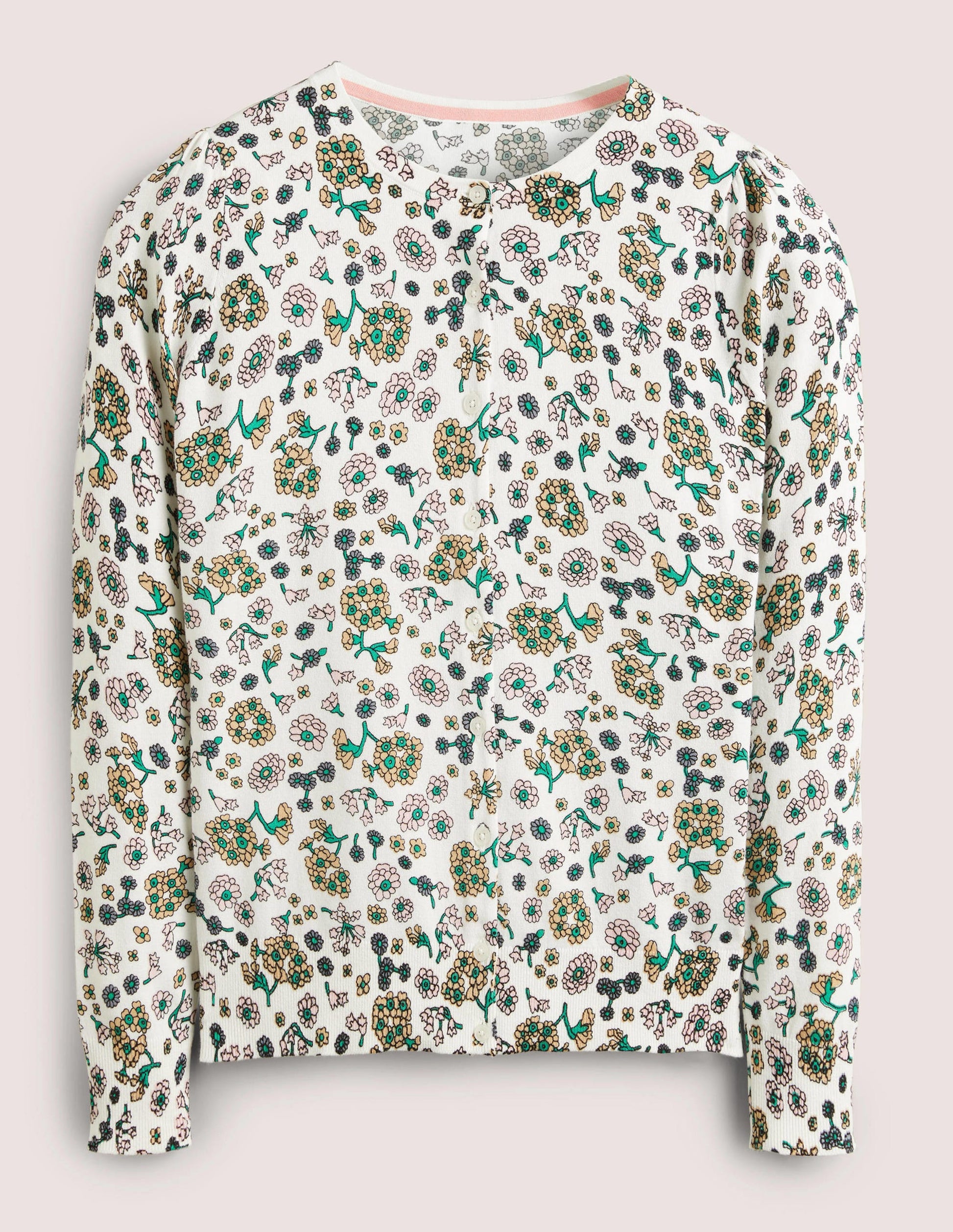 Baumwollcardigan mit Rundhalsausschnitt-Naturweiß, Filigranes Blumenmuster-7