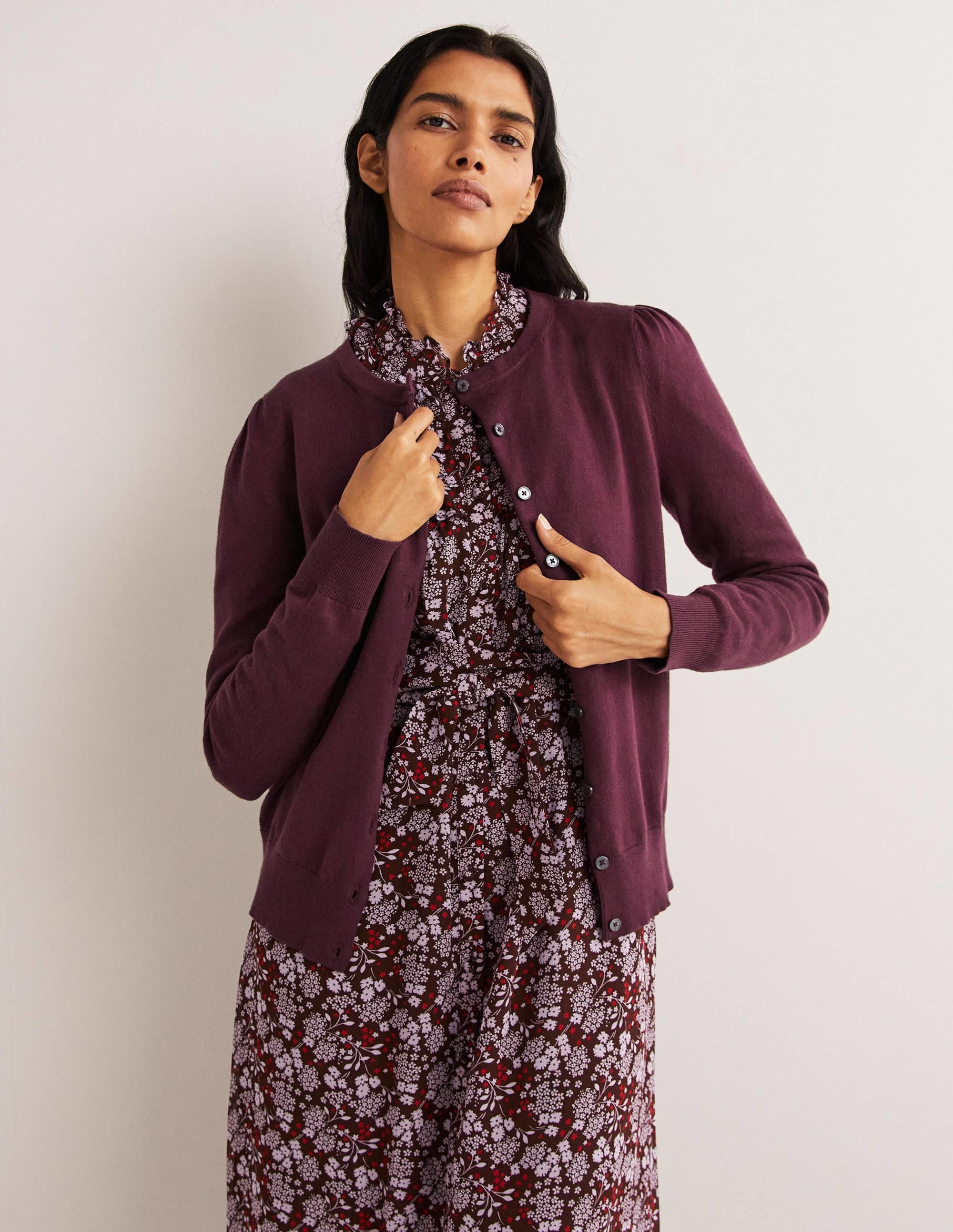 Baumwollcardigan mit Rundhalsausschnitt-Beere - Image 1