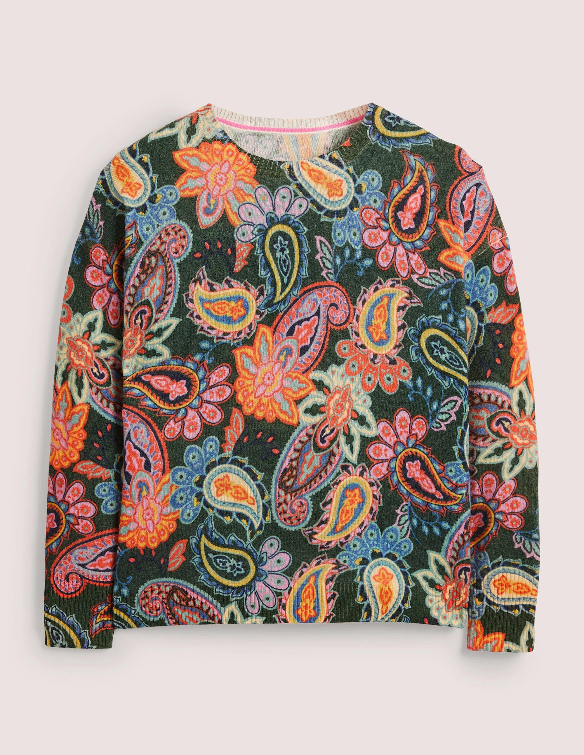 Margot Kaschmirpullover-Trekking-Grün, Paisleymuster - Image 6