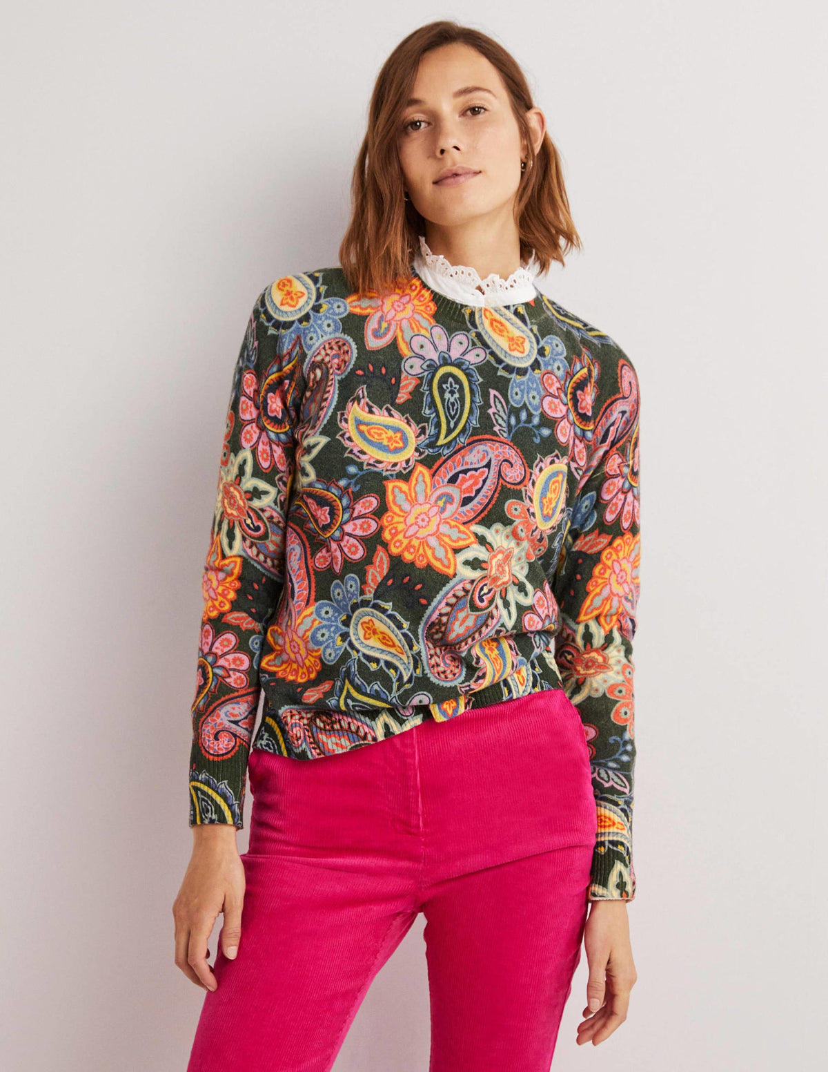 Margot Kaschmirpullover-Trekking-Grün, Paisleymuster-1