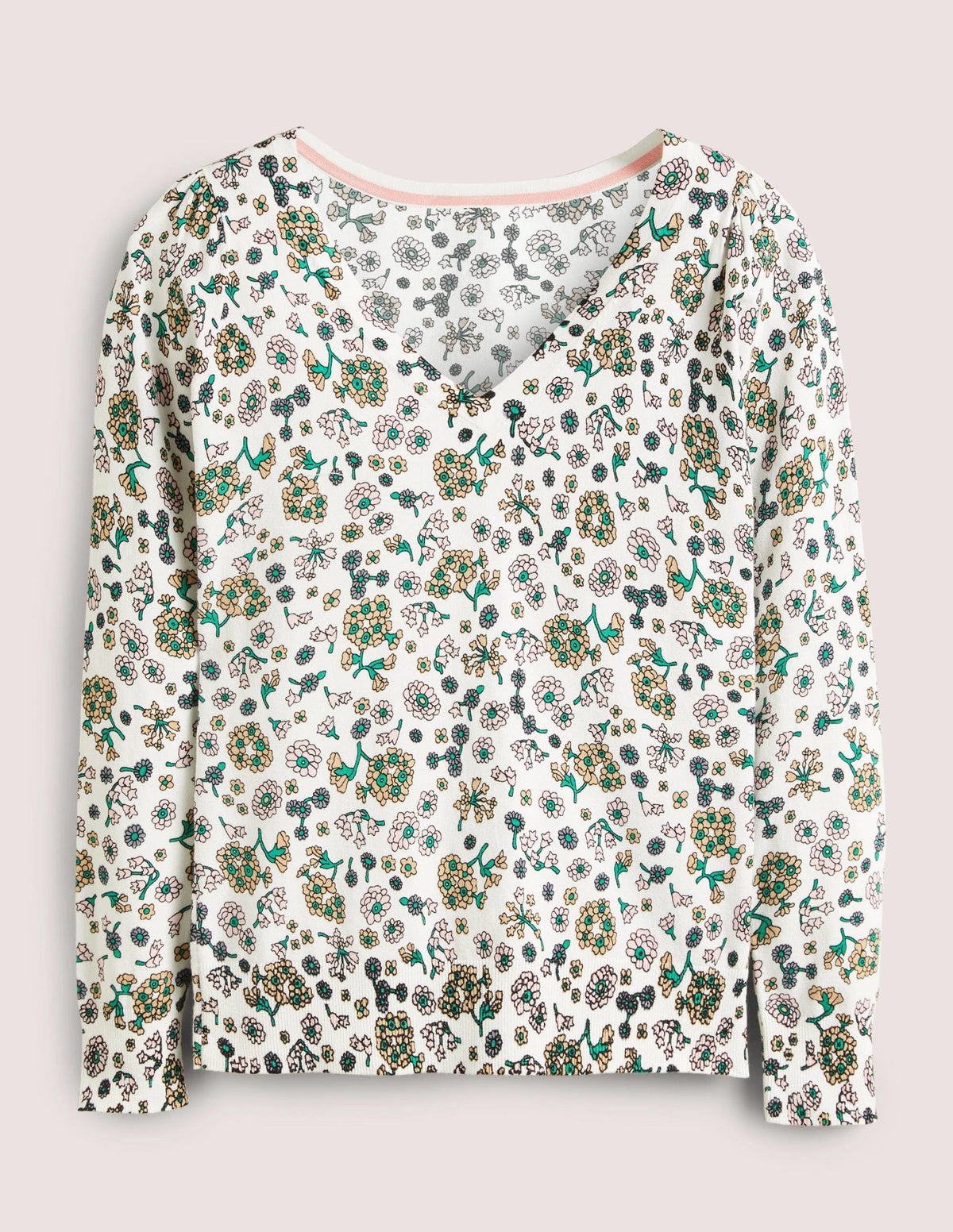 Cotton V-Neck Jumper-Ivory, Ditsy Charm-6