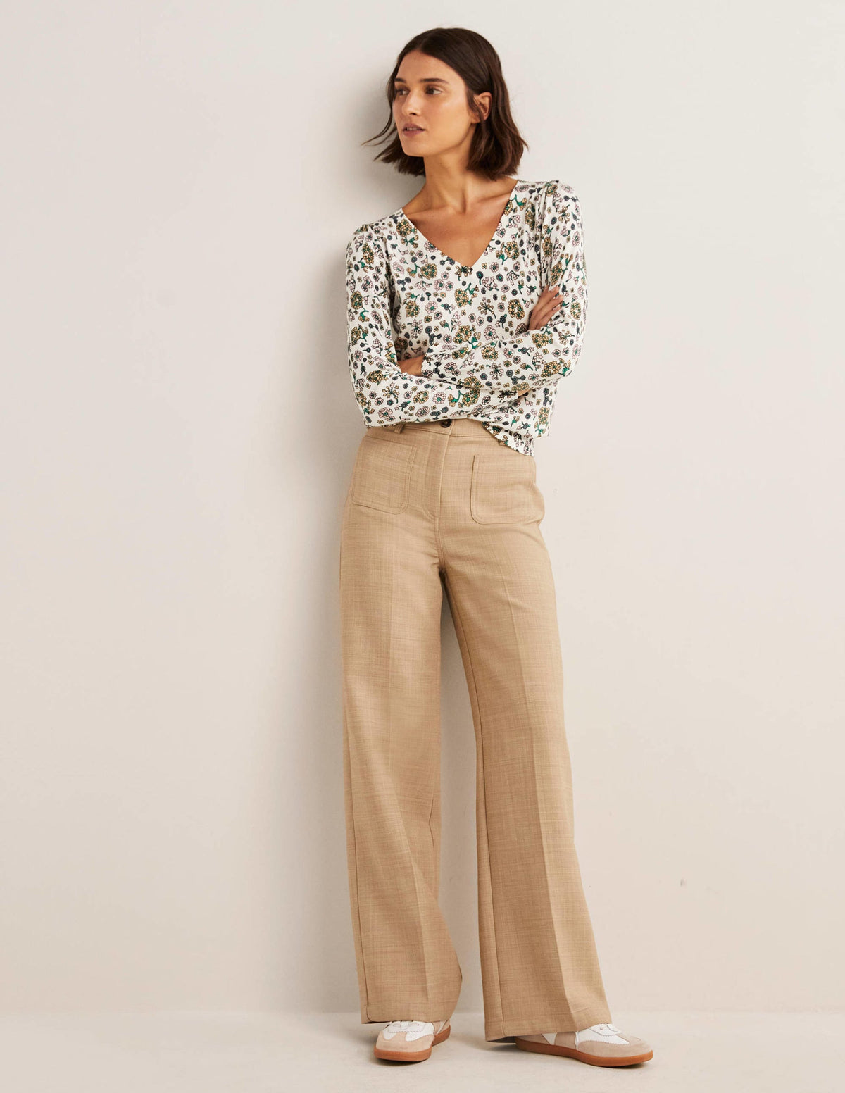 Cotton V-Neck Jumper-Ivory, Ditsy Charm - Image 1