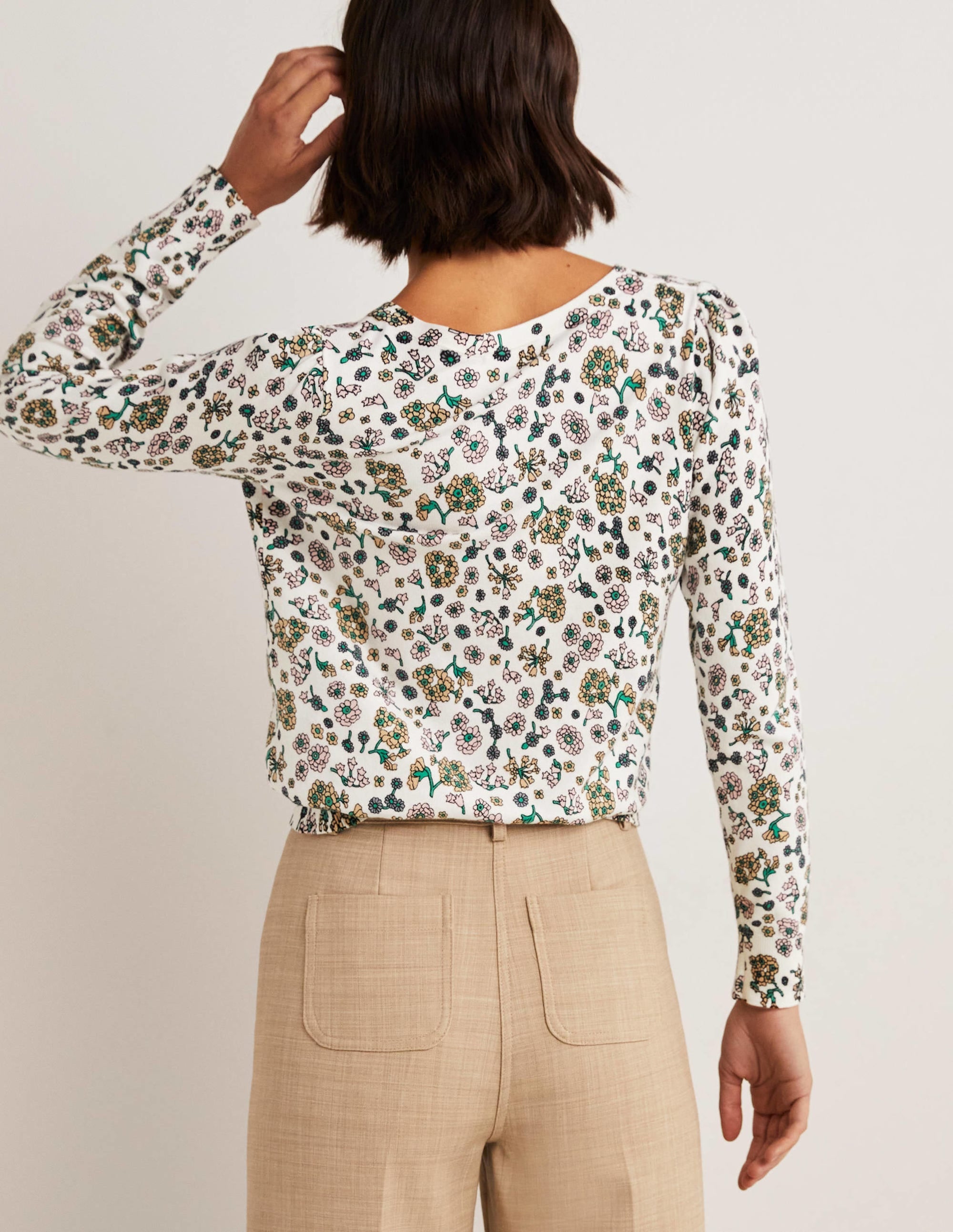 Cotton V-Neck Jumper-Ivory, Ditsy Charm - Image 3