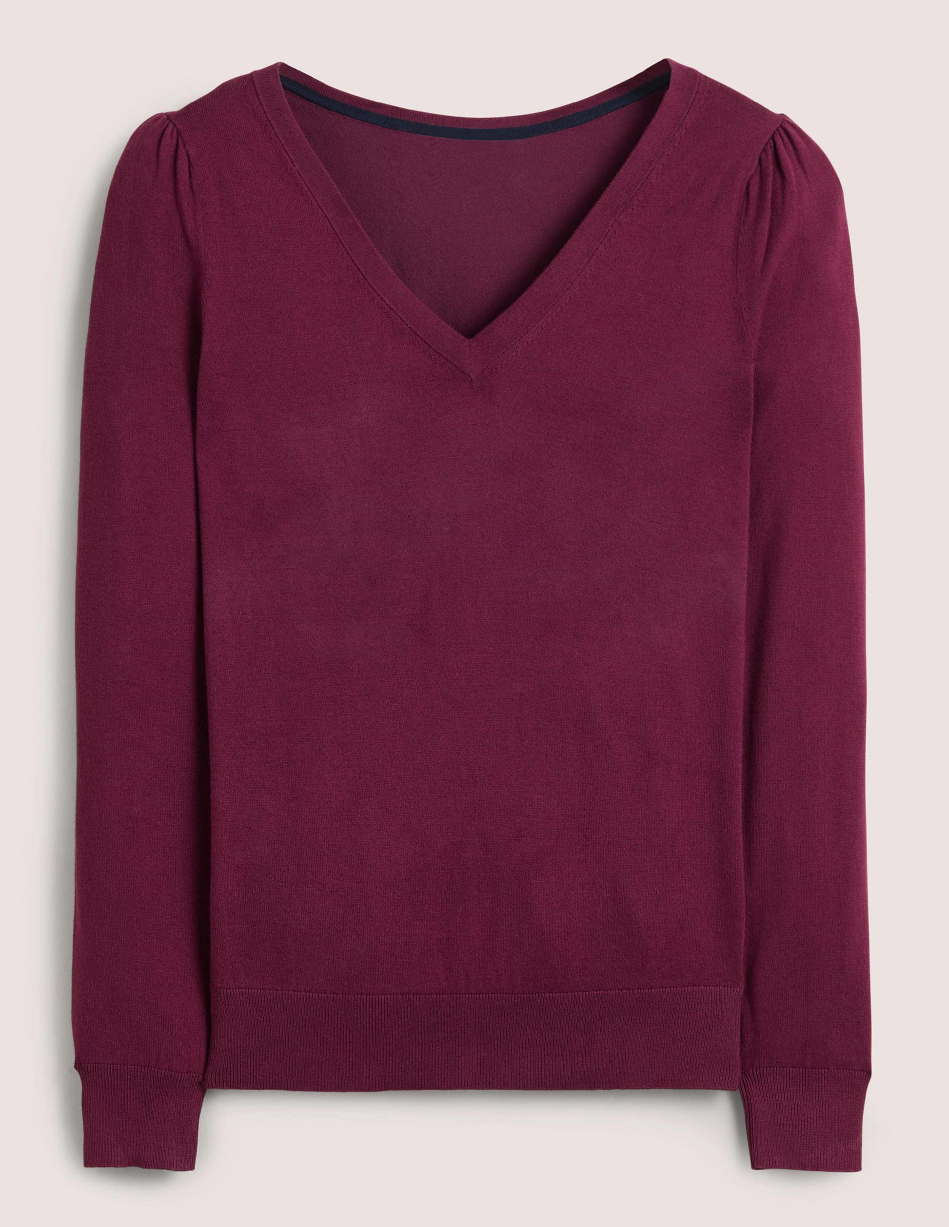 Cotton V-Neck Jumper-Berry-7