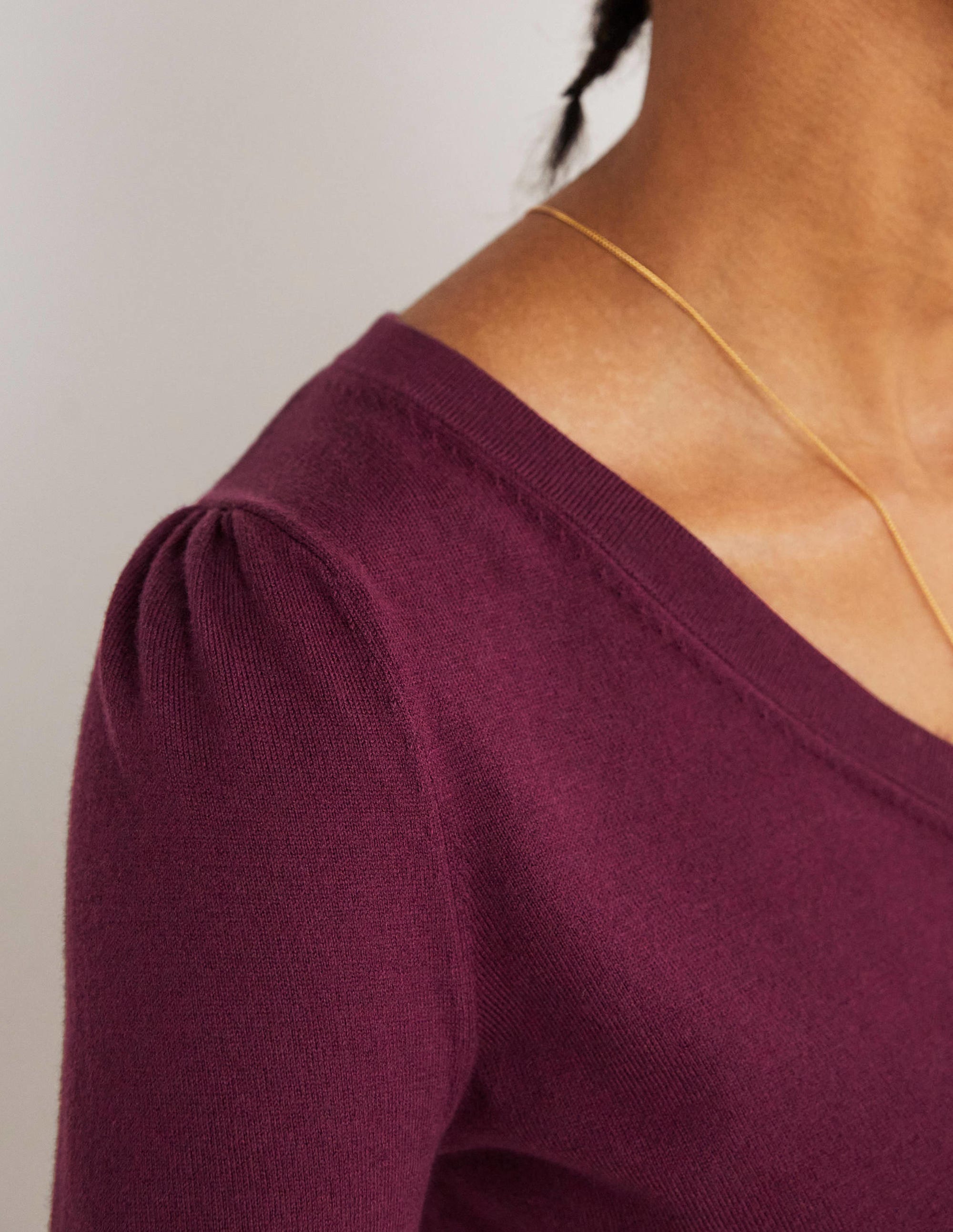 Cotton V-Neck Jumper-Berry - Image 2