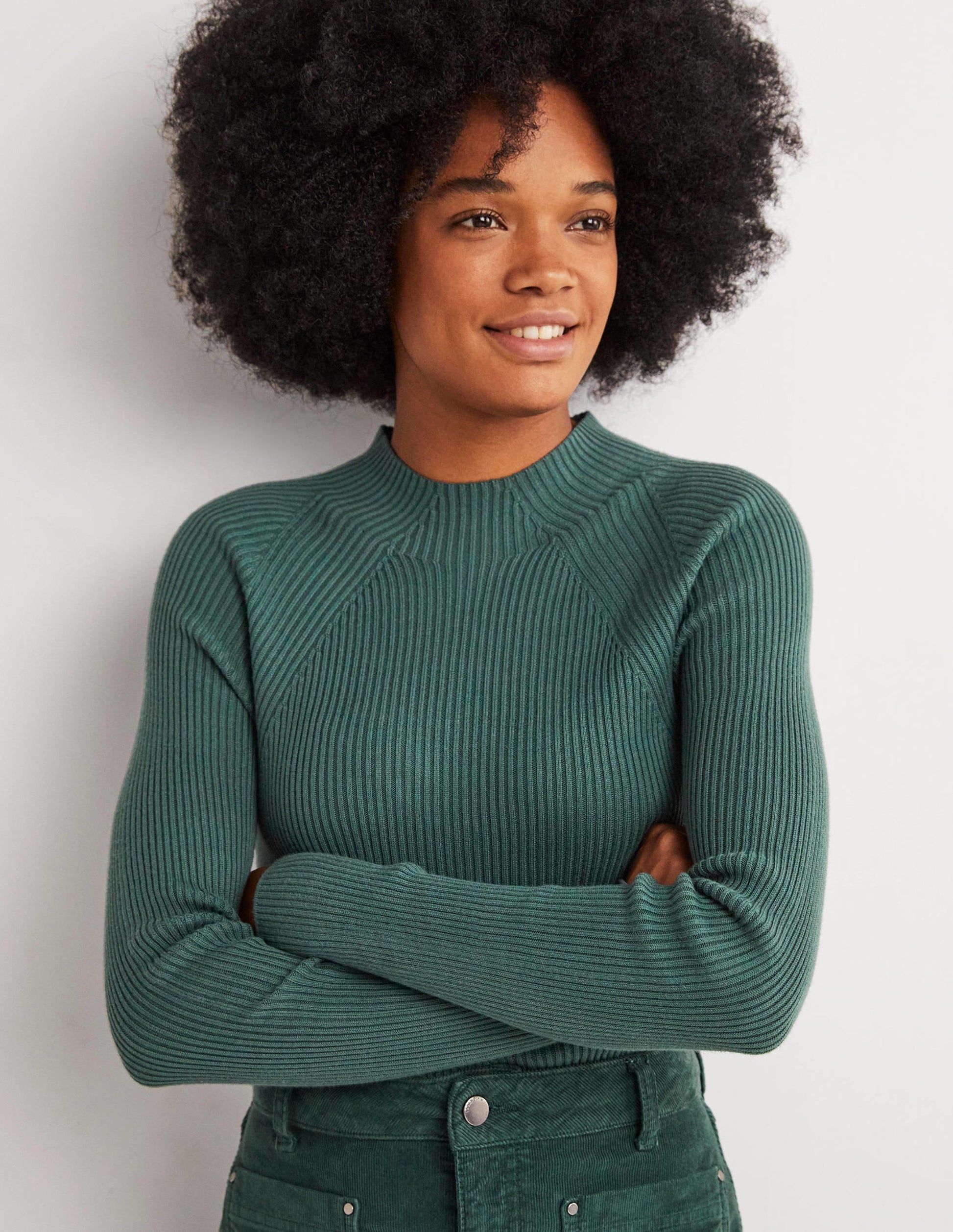 Gerippter Pullover mit hohem Kragen-Trekking-Grün-1