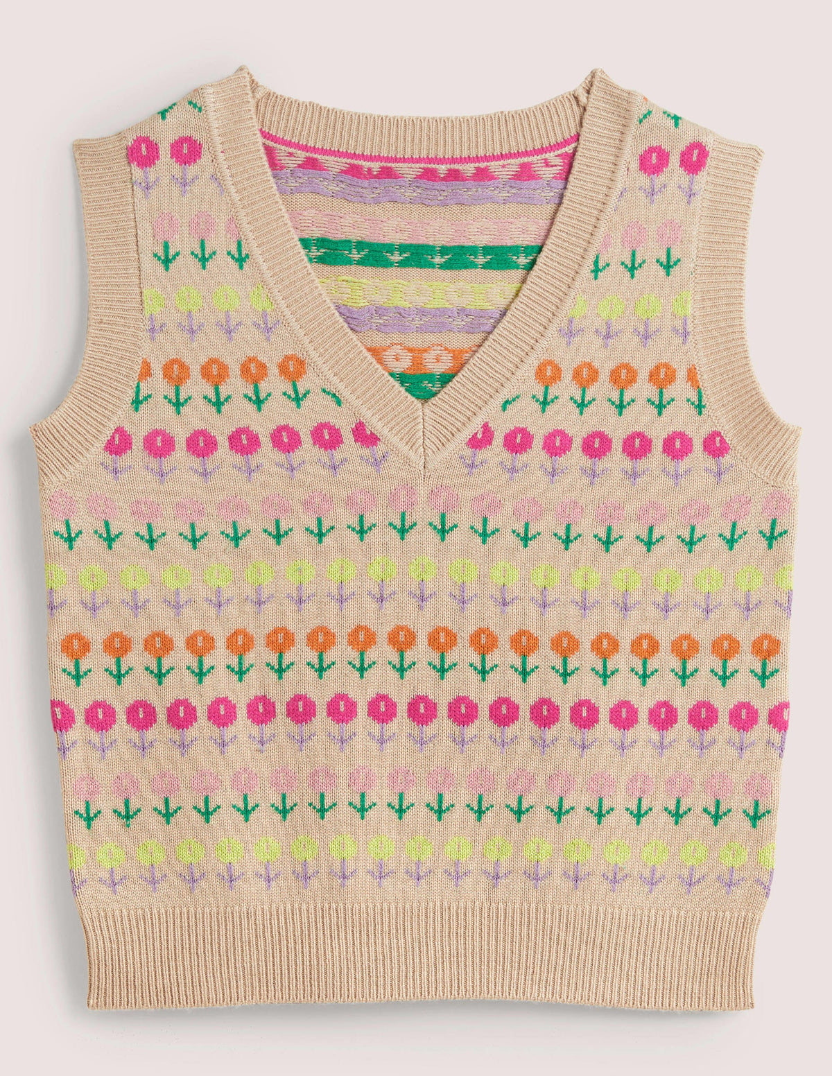 Strickpullunder mit V-Ausschnitt-Mausbraun Melange, Blumenmuster-8