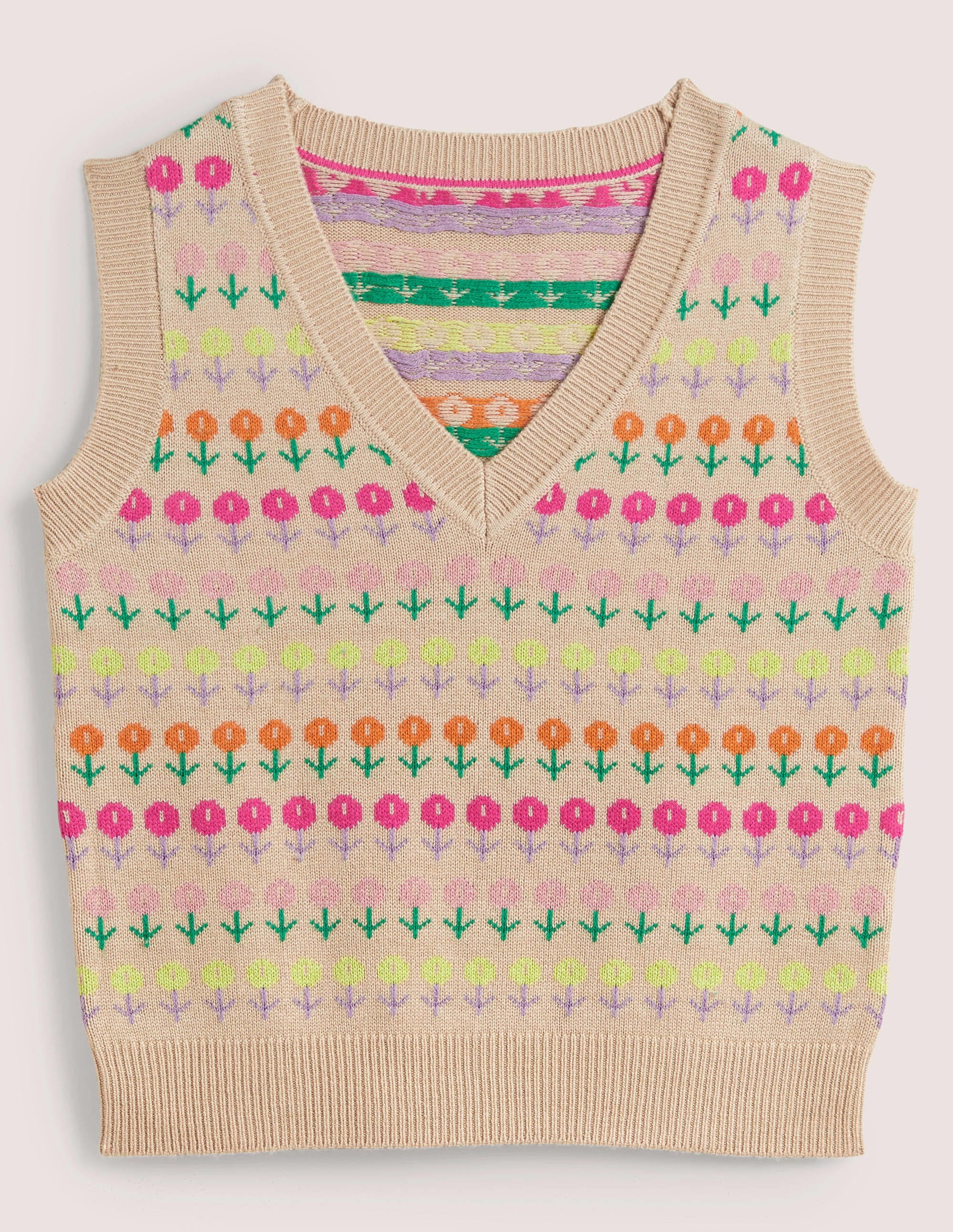 Strickpullunder mit V-Ausschnitt-Mausbraun Melange, Blumenmuster - Image 8