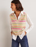 Strickpullunder mit V-Ausschnitt-Mausbraun Melange, Blumenmuster