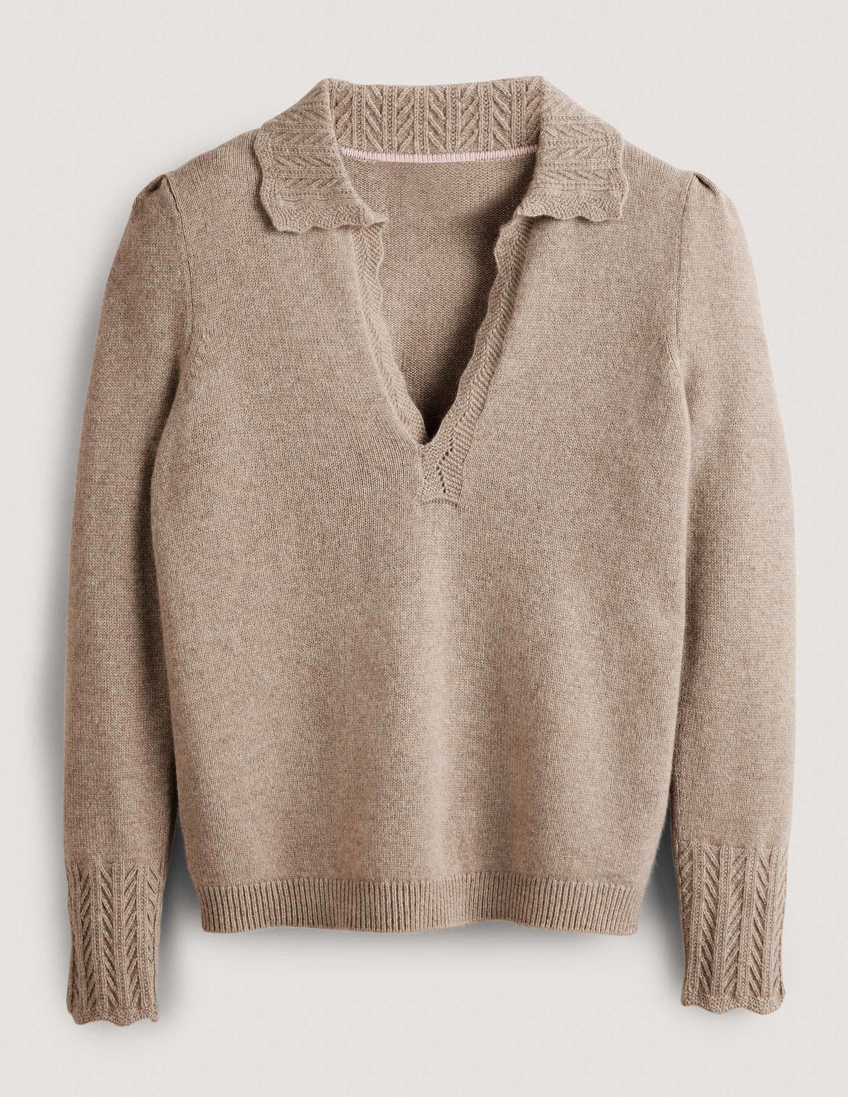 Cashmere Detail Collar Jumper-Mink Melange-5