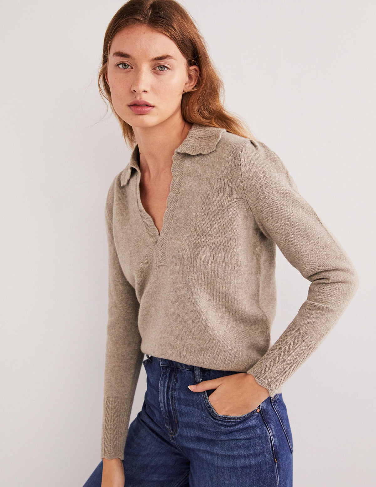 Cashmere Detail Collar Jumper-Mink Melange-4