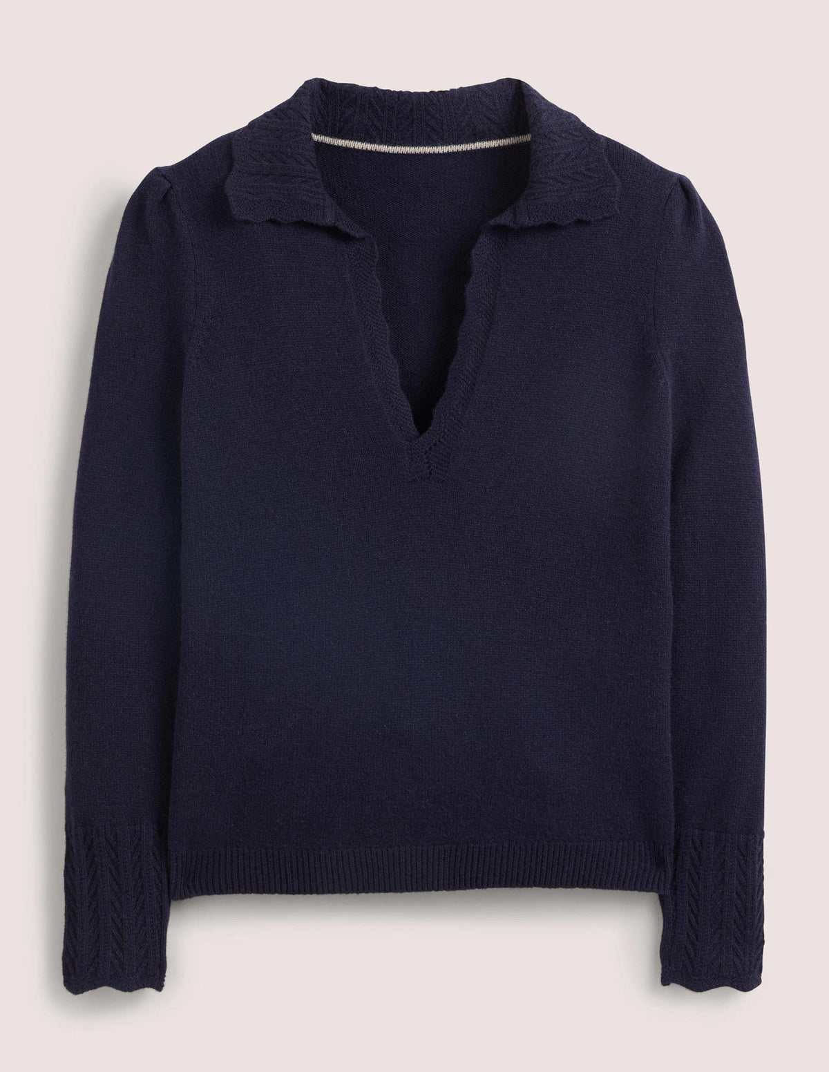 Kaschmirpullover mit Kragendetail-Marineblau - Image 5