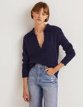 Kaschmirpullover mit Kragendetail-Marineblau
