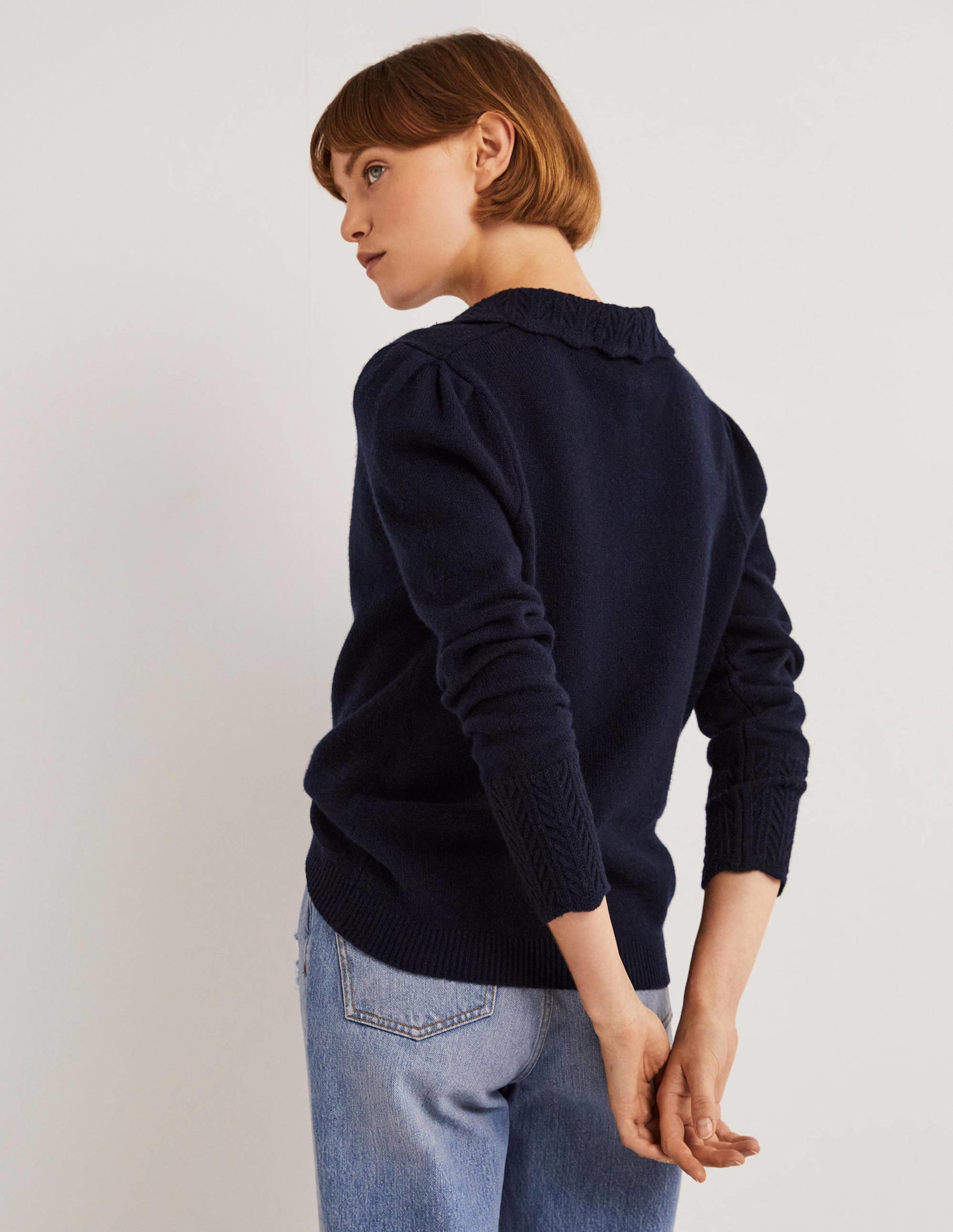 Kaschmirpullover mit Kragendetail-Marineblau-3