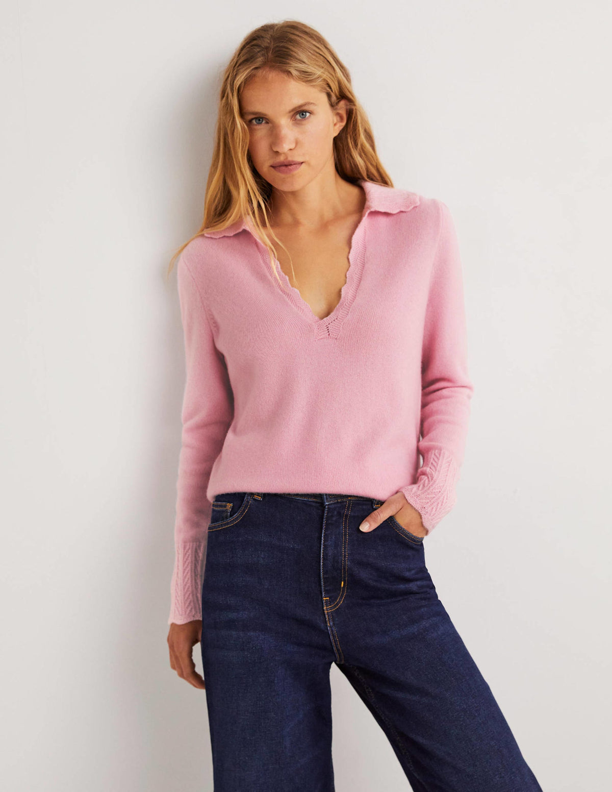 Kaschmirpullover mit Kragendetail-Cameo-Rosa - Image 5