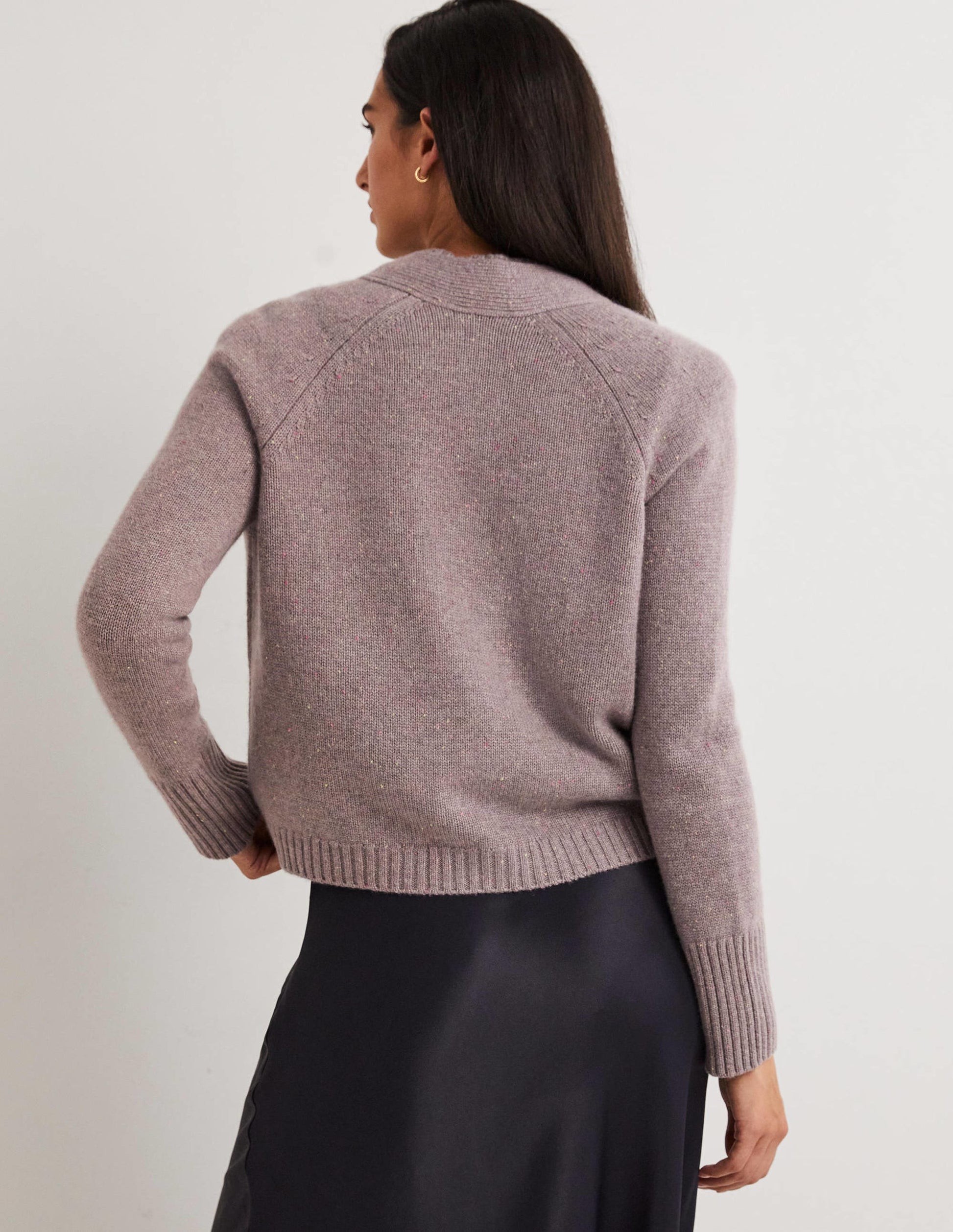Gerippter Kaschmircardigan-Grau, Bunte Farbsprenkel-3