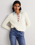Fluffy Henley Jumper-Ivory, Surf