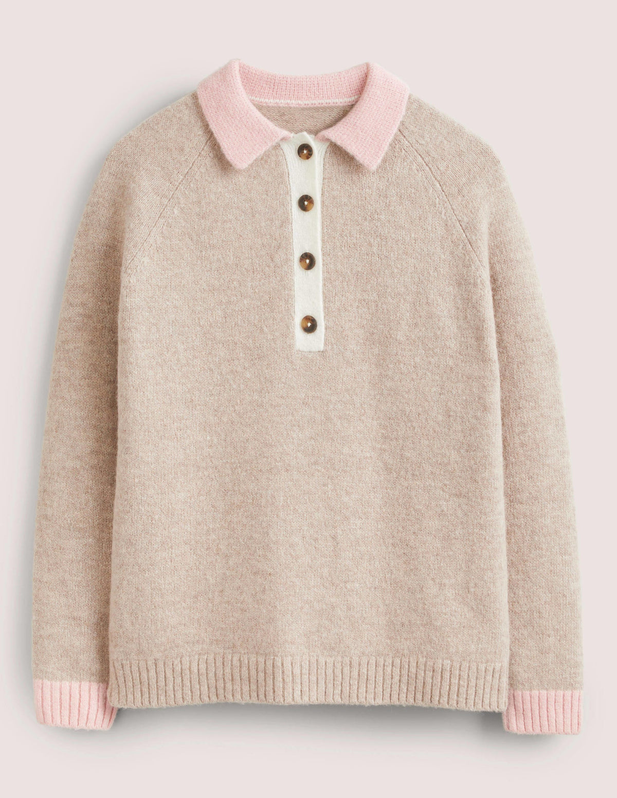 Flauschiger Henley-Pullover-Nerzbraun Melange/Eisrosa - Image 7