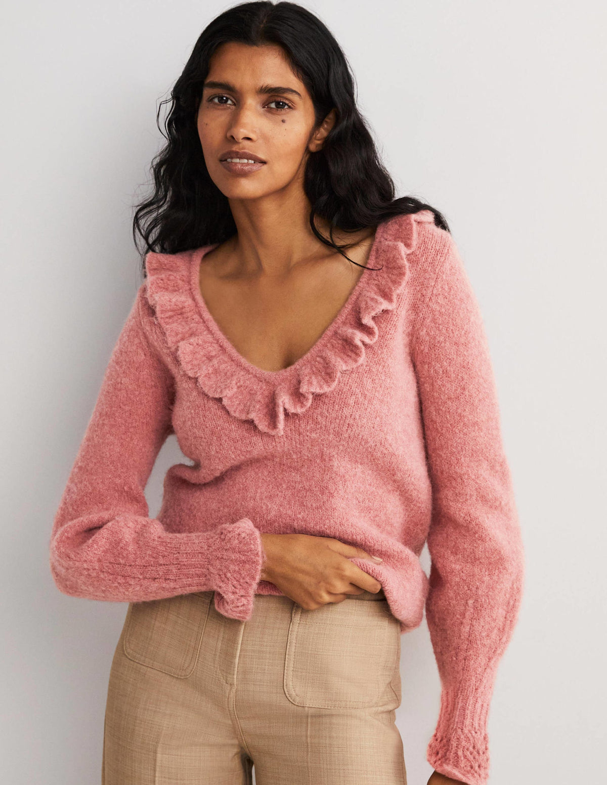 Fluffy Frill Jumper-Dusty Red Melange-1