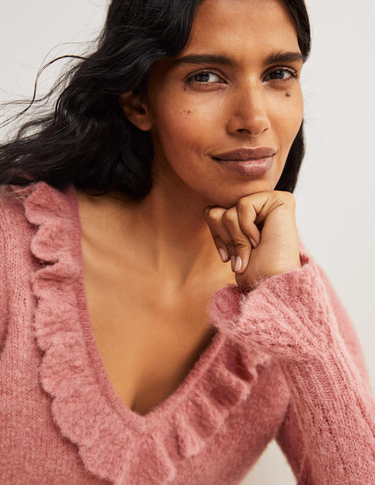 Fluffy Frill Jumper-Dusty Red Melange-2