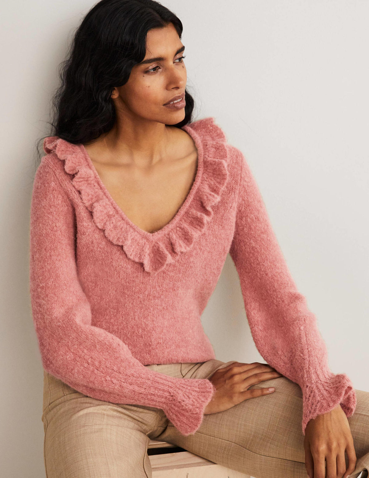 Fluffy Frill Jumper-Dusty Red Melange-4