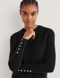 Black Jewel Button Fluffy Jumper-Schwarz