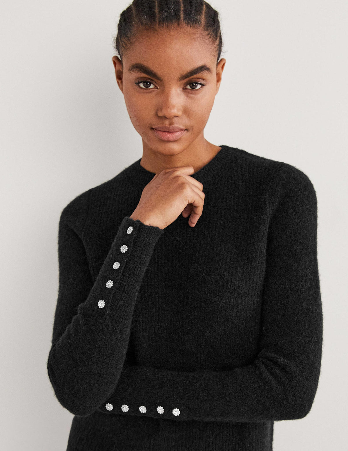 Black Jewel Button Fluffy Jumper-Schwarz-1
