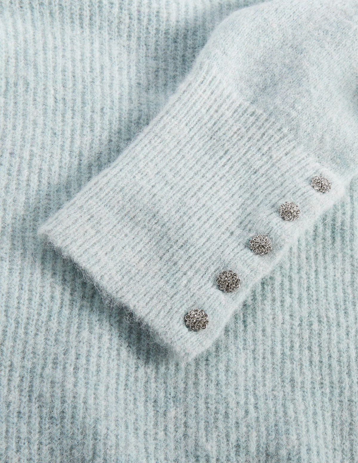 Pull duveteux à boutons ornementés-Bleu surf - Image 6