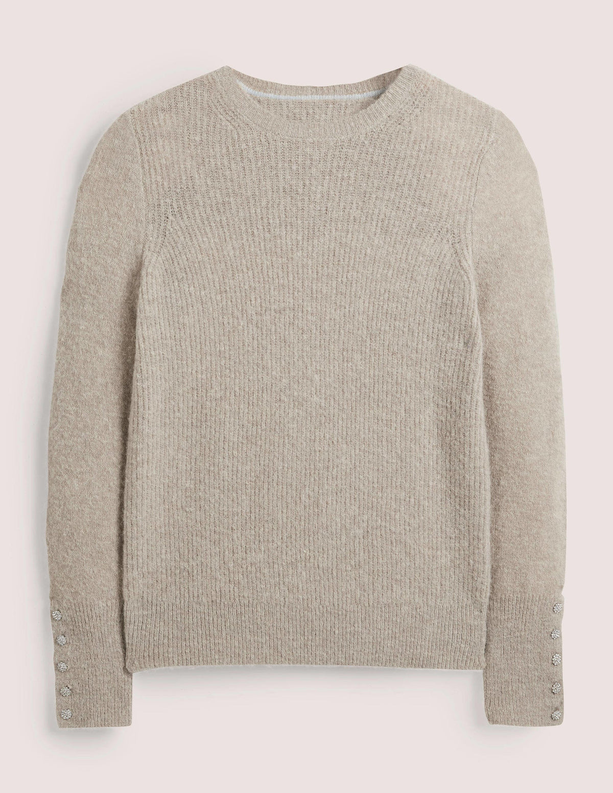 Flauschiger Pullover mit Schmucksteinknöpfen-Nerzbraun Melange-6