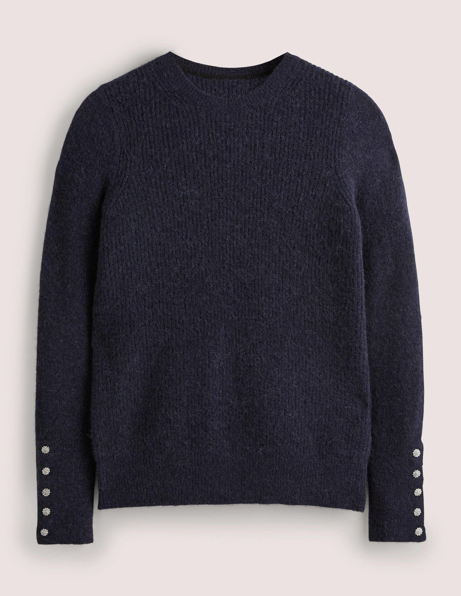 Navy Jewel Button Fluffy Jumper-Marineblau-5