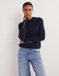 Navy Jewel Button Fluffy Jumper-Marineblau