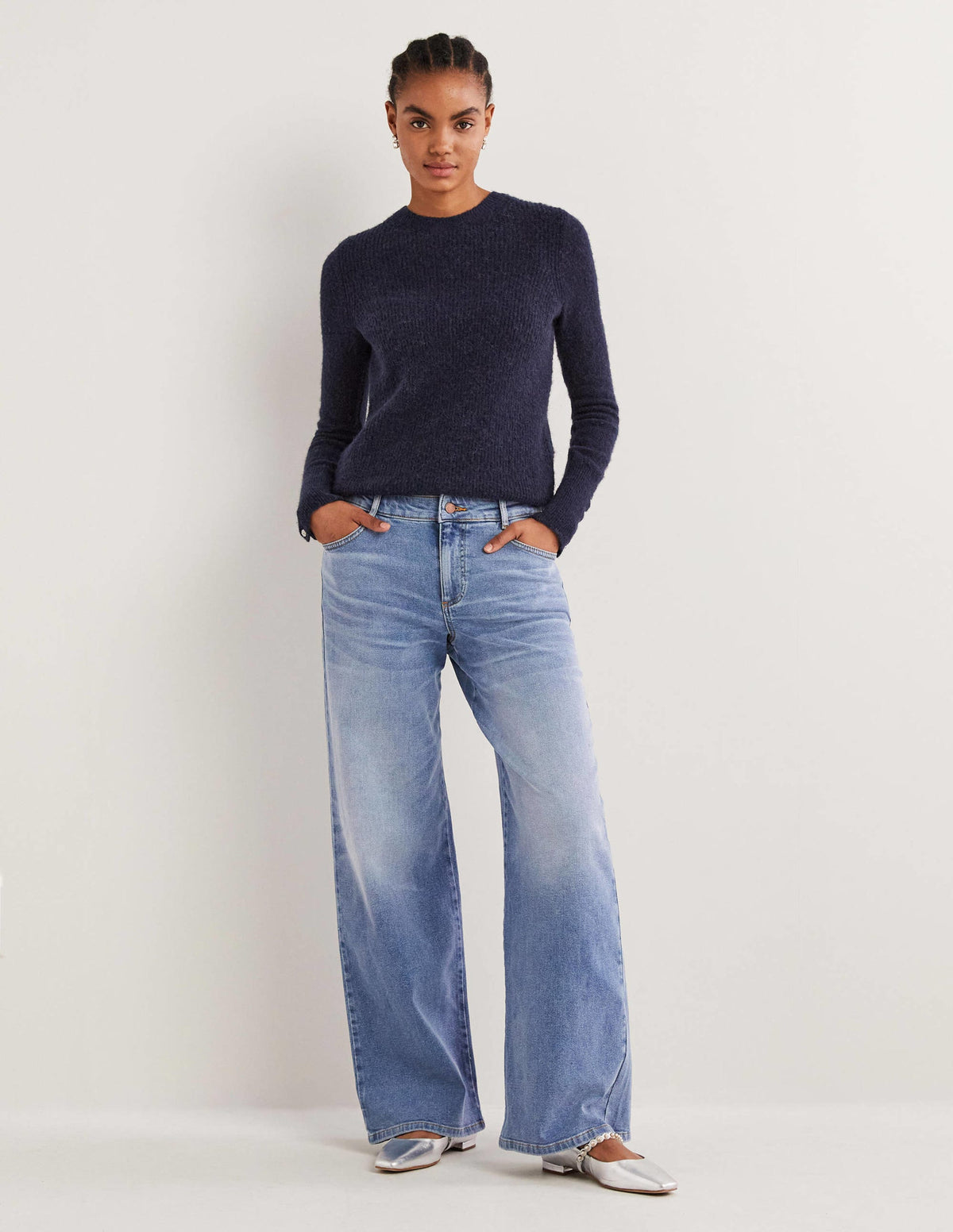 Navy Jewel Button Fluffy Jumper-Marineblau - Image 4