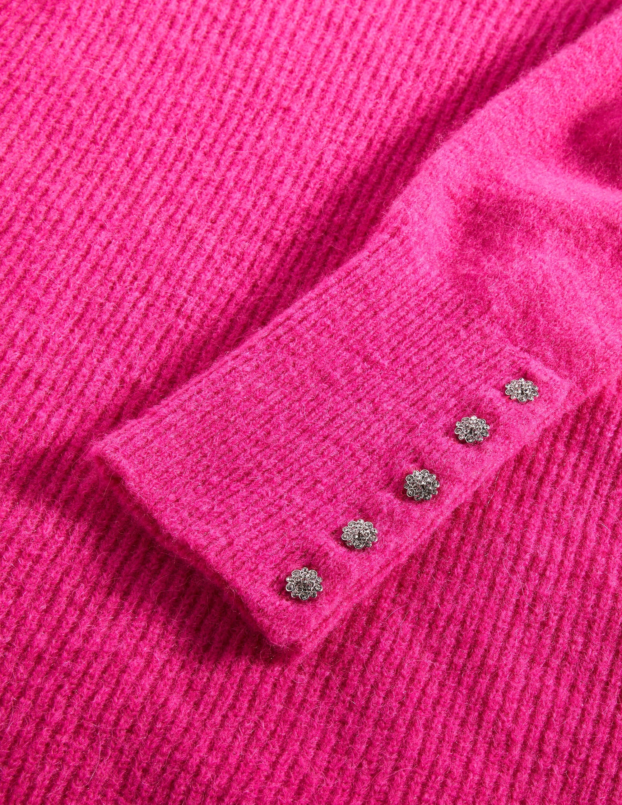 Flauschiger Pullover mit Schmucksteinknöpfen-Wassermelonenrosa - Image 6