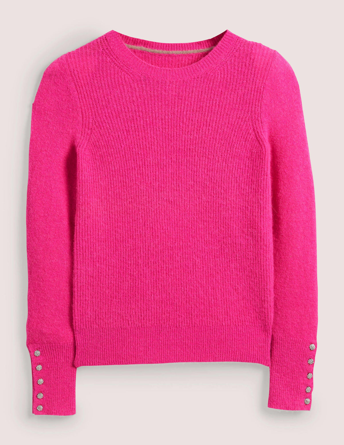 Flauschiger Pullover mit Schmucksteinknöpfen-Wassermelonenrosa-5