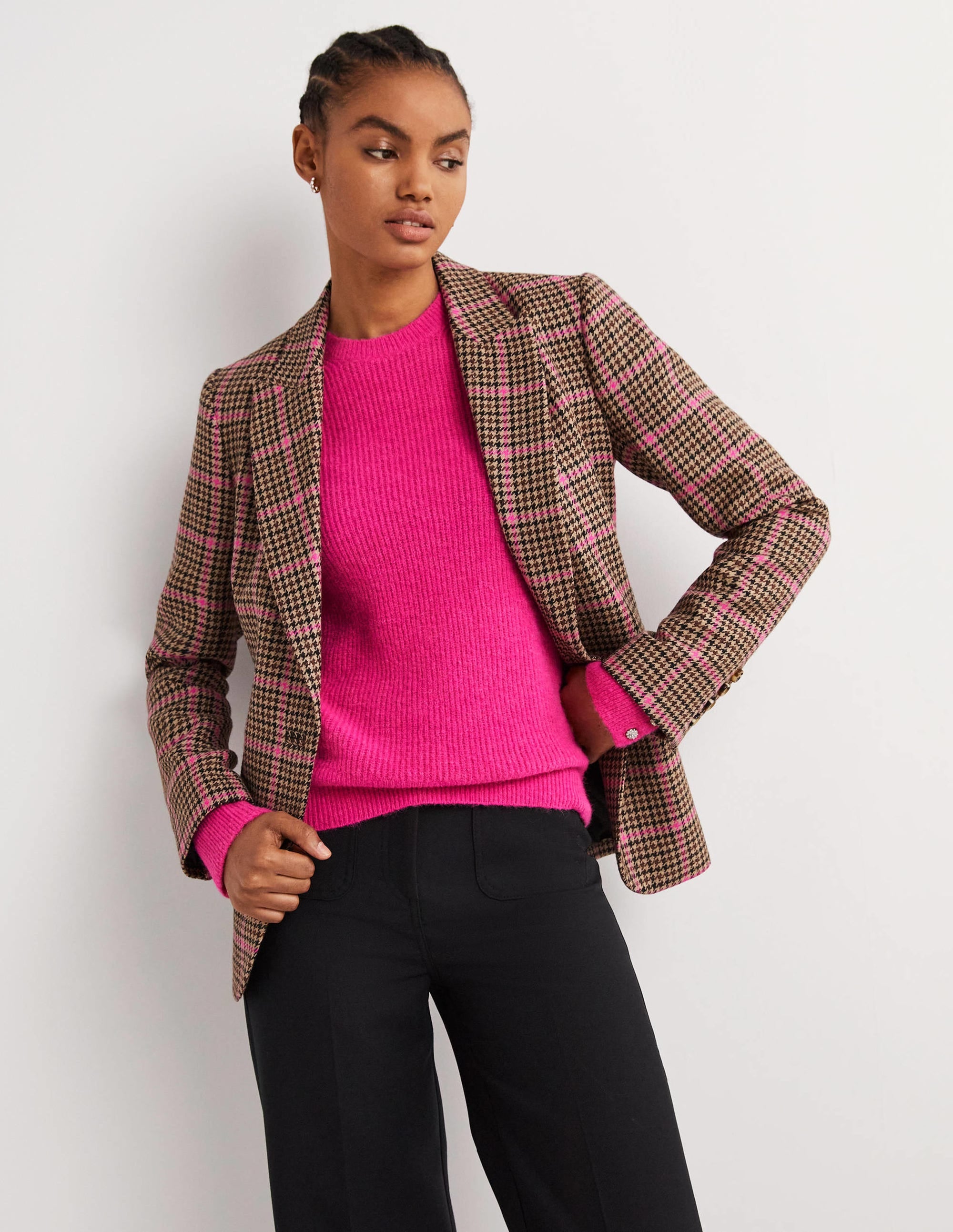 Flauschiger Pullover mit Schmucksteinknöpfen-Wassermelonenrosa - Image 4