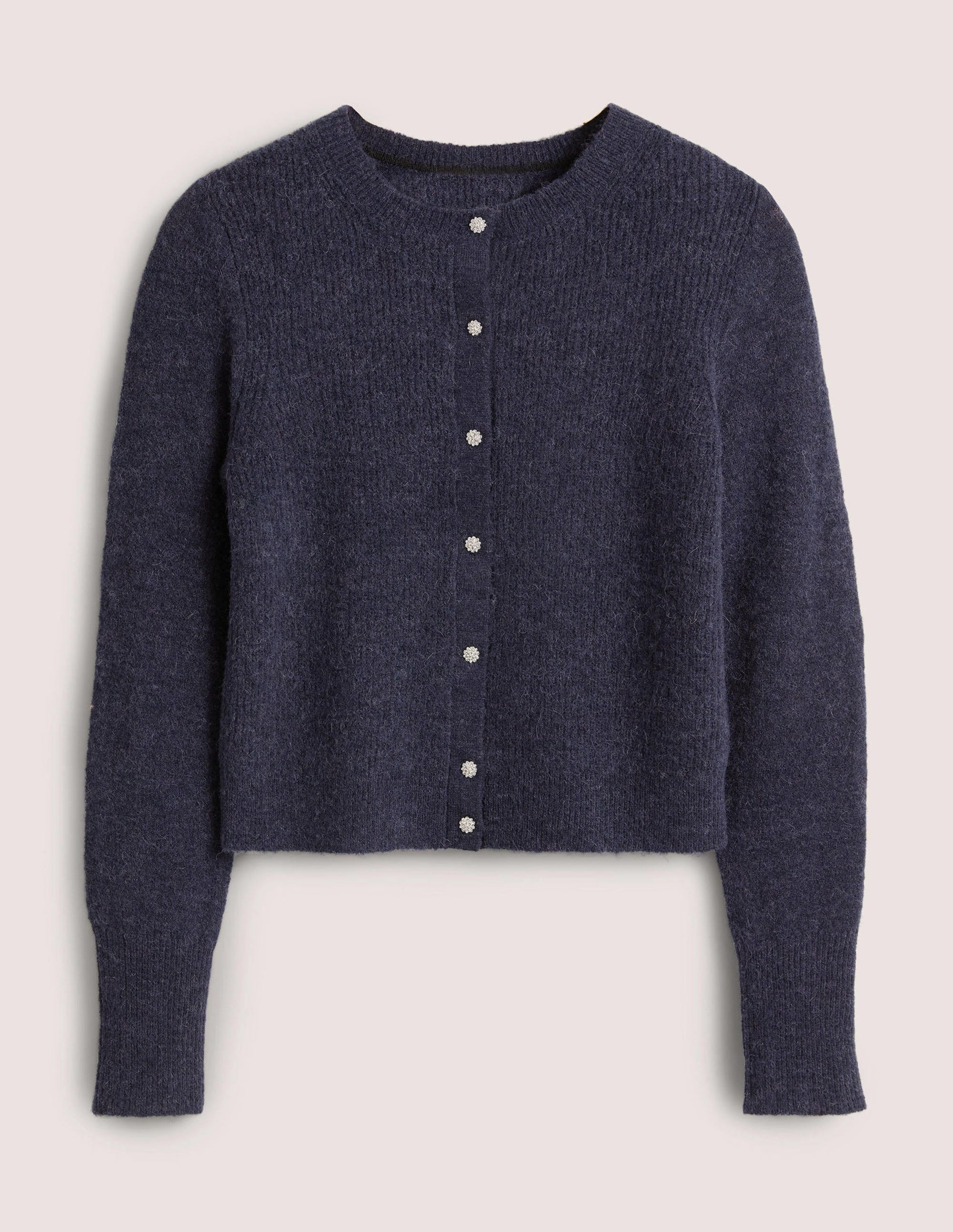 Navy Jewel Button Fluffy Cardigan-Marineblau-5
