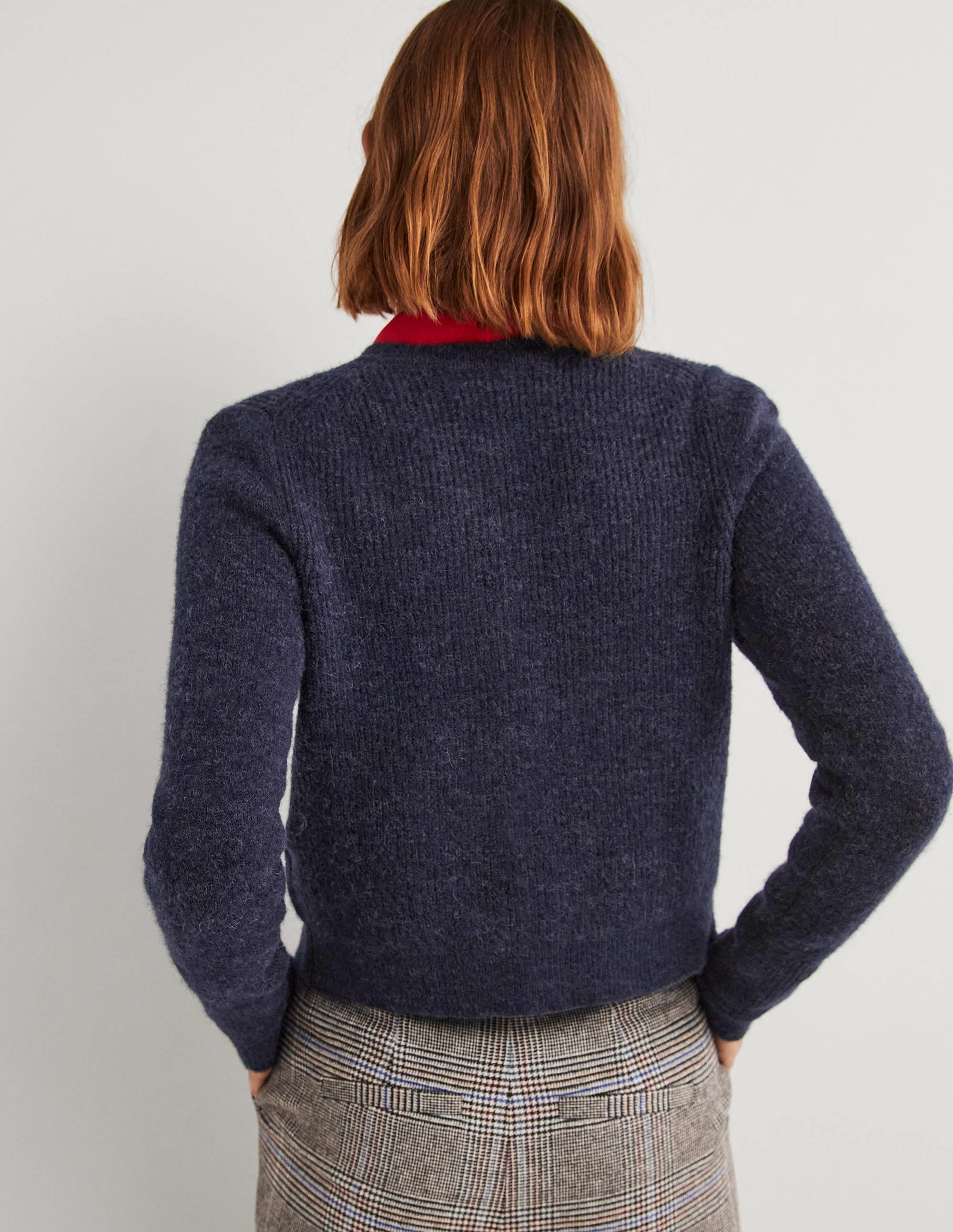 Navy Jewel Button Fluffy Cardigan-Marineblau - Image 3