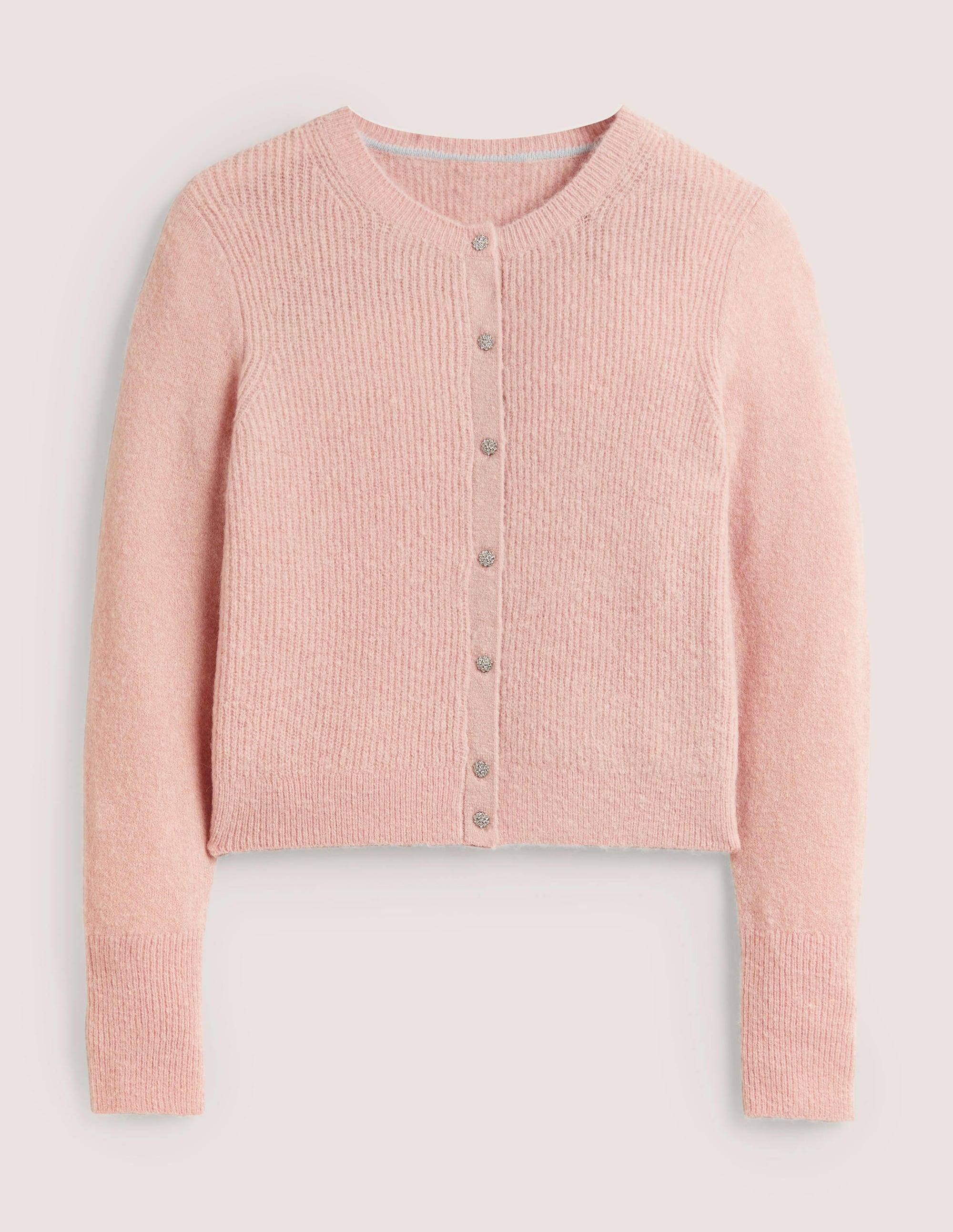 Flauschiger Cardigan mit Schmucksteinknöpfen-Eisrosa - Image 6
