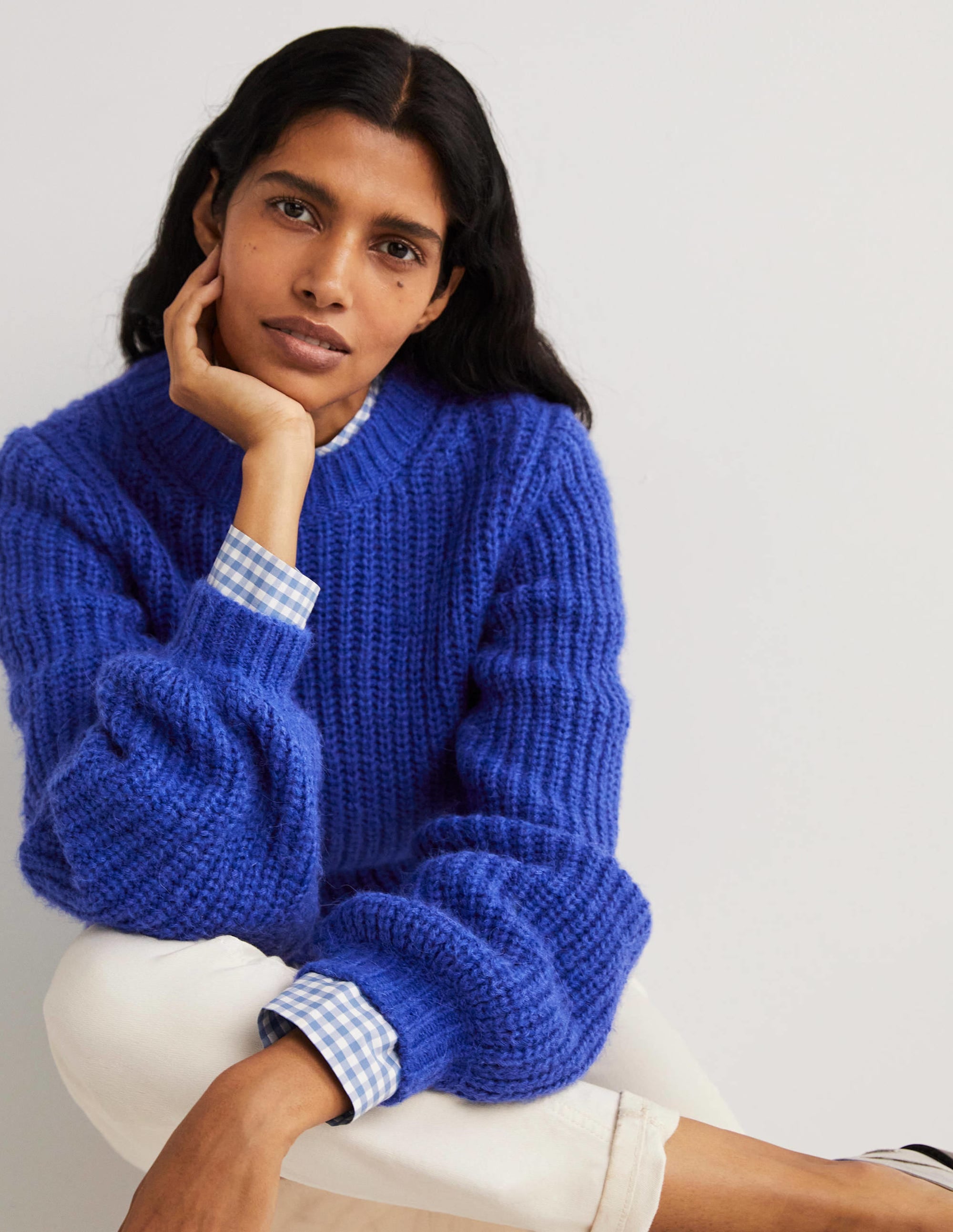 Pull côtelé épais-Bleu cobalt - Image 1